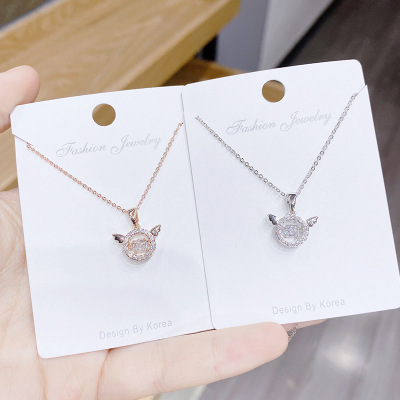 Love Guardian Korean Style All-Match Fashion Micro Rhinestone Pendant Female Clavicle Chain Zircon Wings Necklace Gifts for Girlfriend