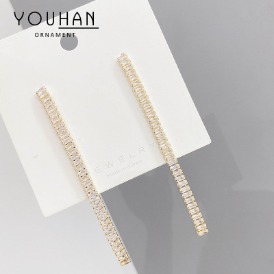 Sterling Silver Needle Zircon Claw Chain Long Tassel Ear Studs Korean Exquisite Female Earrings Electroplated Real Gold Earring Ornament