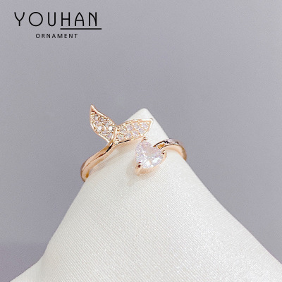 Trendy Fishtail Open Ring Female Fashion Personalized Index Finger Ring Ins Trendy Ring High Cold Simple Ring Little Finger Ring Female