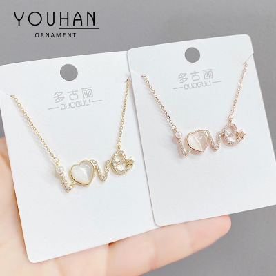 Japanese and Korean Fashion Simple Clavicle Chain 520 Valentine's Day Gift Opal Love Necklace Pendant Hand Jewelry Wholesale