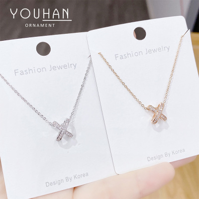 Korean Fashion Design Necklace for Women Simple Jewelry Hollow Letter X Zircon Clavicle Chain Ladies Necklace Ornament for Women