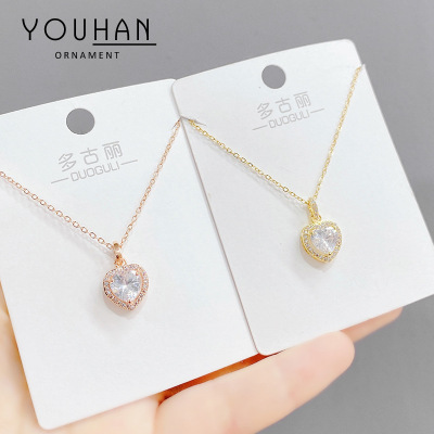 South Korea Dongdaemun Heart-Shaped Necklace Clavicle Special-Interest Design Ocean Heart Pendant Peach Heart Necklace Zircon Necklace for Women