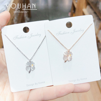 Country Fashion Ornament Dongdaemun New Necklace Simple Four-Leaf Clover Opal Clavicle Chain Ornament