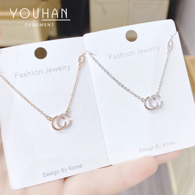 Korean Version of Chanel's Style Rhinestone Double C Clavicle Chain Simple and Fresh Student Temperamental Mori Style Generous Chic Necklace for Women