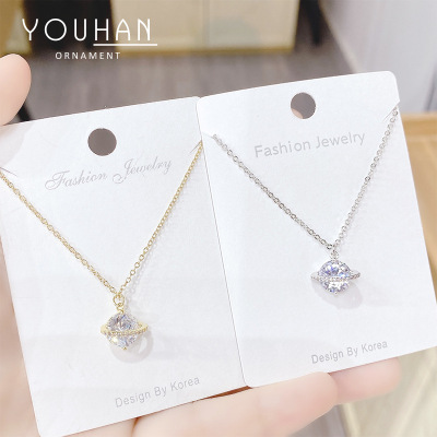 Japanese and Korean Style All-Match Super Flash Zircon Micro-Inlaid Diamond XINGX Necklace Earth XINGX Ball Clavicle Chain Copper Plating Rose Gold