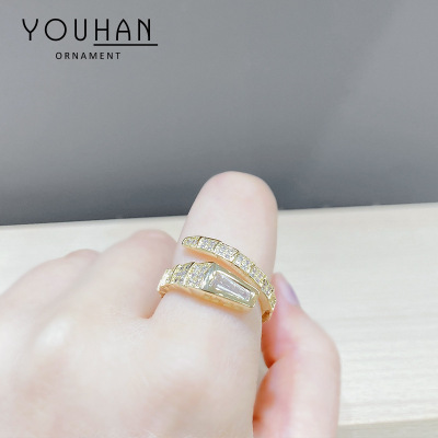 Korean Fashion Snake Ring Snake Bone Ring Snake Head Index Finger Elastic Open Full Diamond Snake Ring Couple Rings Men and Women Jewelry