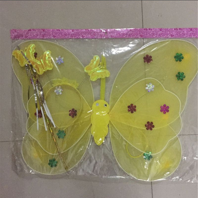 Children's Light-Emitting Butterfly Wings Double-Layer with Light Wings Three-Piece Set Performance Angel View Night Market Stall Toys