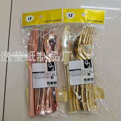 Disposable Plastic Knife, Fork and Spoon Gold Plated Rose Gold Suit