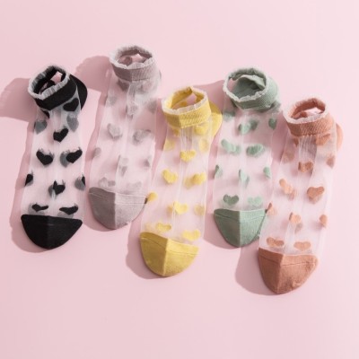 Women's Spring-Summer New Type Stockings All-Match Love Card Silk Boat Socks Fashionable Breathable Spun Glass Crystal Short Socks