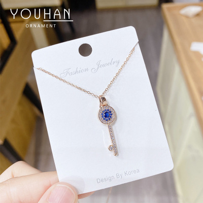 Devil's Eye Key Girls' Necklace Japanese and Korean New Trendy over Rhinestone Zircon Clavicle Chain Necklace Factory Wholesale
