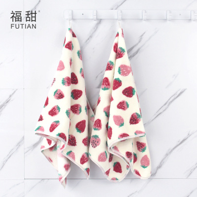 Fu Tian-Coral Velvet Strawberry Towel Cute Printing Student Household Adult Face Towel Company Return Gift