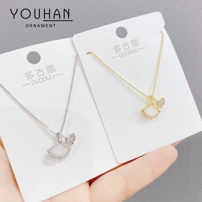 Fan-Shaped Ginkgo Leaf High-Grade Necklace Female Popular Net Red Titanium Steel Clavicle Chain Simple Dignified Pendant Necklace Wholesale