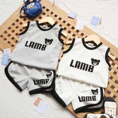 Children's Clothing New Children's Korean-Style Boys' Suit Summer Cartoon Sports Children's Shorts Two-Piece Suit Little Kids' Suit