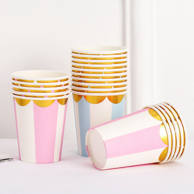 Paper Cup 9 Oz Gilding Stripe Thickening Paper Cup Customized Disposable Cup Printing Logo Customized