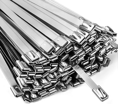 Metal Zip Ties, 100 Pieces 11.8 Inch Stainless Steel Exhaust Wrap Heavy Duty Locking Cable Ties