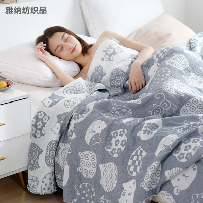 Yiwu Good Goods Pure Cotton Gauze Cartoon Breathable Children Student Office Air Conditioning Blanket Summer Blanket Single Double Bed Sheets
