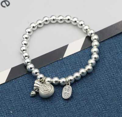 925 Silver Original NAFO Purse round Beads Silver Bracelet Female Lucky Bag Silver Bead Auspicious Bracelet Ornament