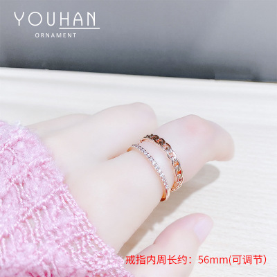 Women's Korean-Style Gold-Plated Ring Design Fashion Personality Double Row Cold Wind Index Finger Ring Opening Hand Jewelry Wholesale