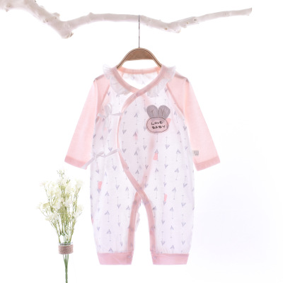 2020 Newborn Jumpsuit Ultra-Thin Air Conditioning Clothes Baby Pajamas Side Opening Lace-up Gown Baby Romper