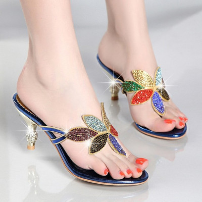 2021 New Rhinestone Silippers Women's Summer Bohemian High Heel Stiletto Heel Flip-Flops Fashion Non-Slip Flip-Flops Women