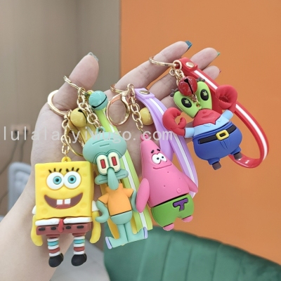 Creative Korean Version Cartoon SpongeBob Series Car Key Ring Couple Girlish Bag Pendant Small Jewelry