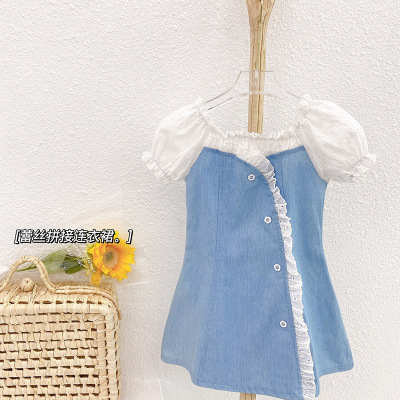 Girls' Internet Celebrity Summer Dress 2021 New Children's Clothing Children's Denim Skirt Baby Fashionable Princess Dress Summer