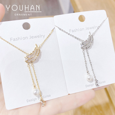 2020 New Leaf Necklace Double Leaf Clavicle Chain European and American Ins Style Pearl Necklace Jewelry Female Accessories Wholesale