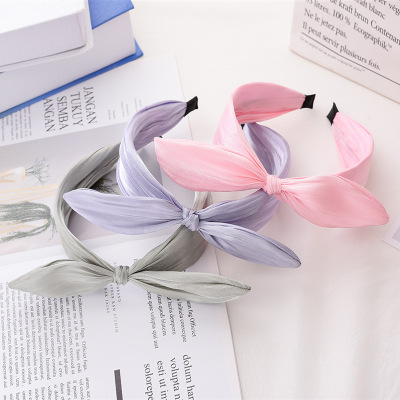 Korean Solid Color Graceful Bow Wide Brim Hair Band Sweet Chanel Style Cloth Headband European and American Little Fairy Headdress