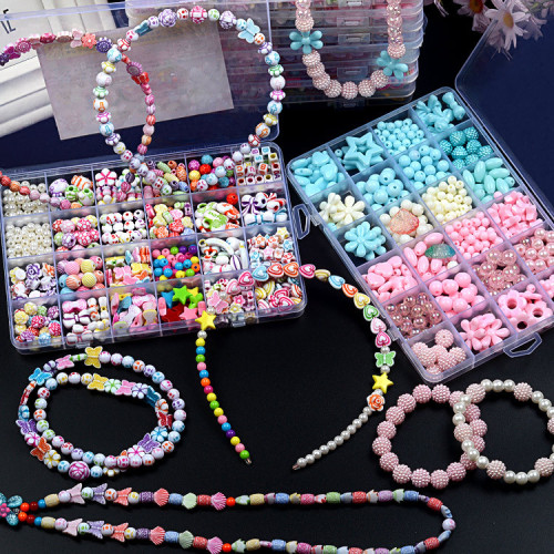 24 Grid Acrylic Beaded Children‘s Beaded Toys Diy Handmade Girl Bead-Stringing Toy Wear Necklace Bracelet Puzzle