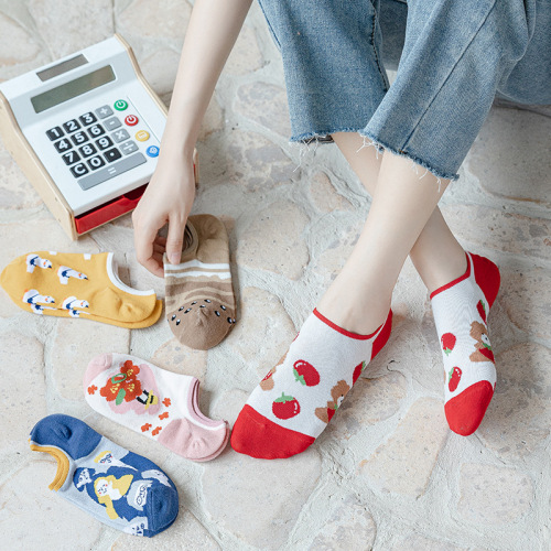 Women‘s Fashionable Short-Cut Shallow Socks Graffiti Summer Sandals Fashionable Socks Invisible Invisible Antiperspirant Ankle Socks Cotton Socks ankle Socks