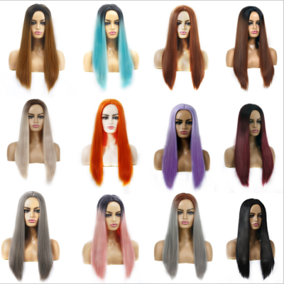 Wig Female Cross-Border New Arrival European and American Foreign Trade Hot Sale Dyed Long Straight Hair Factory Wholesale Ladies Chemical Fiber Hair Wig Sheath