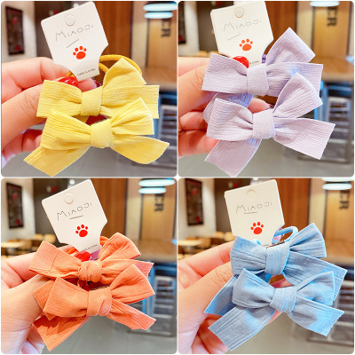 Children's Princess Bowknot Hair Rope Sweet Girly Temperamental Hair Ring Candy Color Cute Hair Accessories Fashion Solid Color Hair Rope