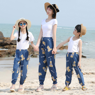 Summer New Cotton Silk Parent-Child Beach Pants Boys and Girls Breathable Children's Cotton Silk Mosquito-Proof Bloomers Wholesale