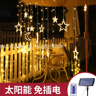 Led Remote Control Solar Star Light String Curtain Outdoor Lights Waterproof Christmas Tree Colored Lights