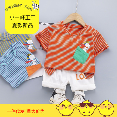 Xiaoyifeng 2021 Summer New T-shirt + Shorts Children's Short-Sleeved Suit Children Boys and Girls Two-Piece Set Wholesale