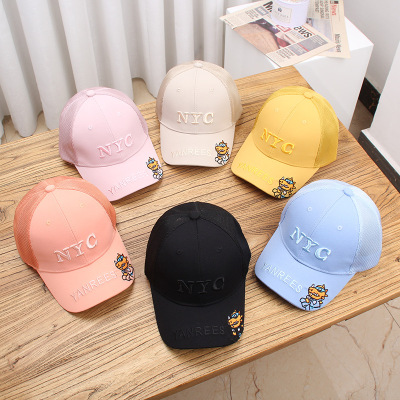 Children's Hat Spring and Summer Thin Net Big Children Children's Sun Hat Korean Embroidery Alphabet Cartoon Dinosaur Children's Peaked Cap