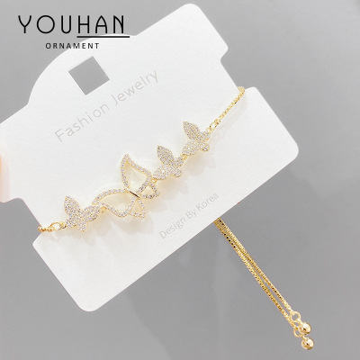 Korean Style Fashion Accessories Simple Xiaoqing Xinwei Inlaid Zircon Bracelet Female Opal Butterfly Pull Bracelet Hand Jewelry
