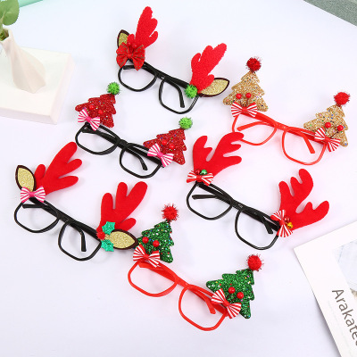 New Fashion Trendy Antlers Christmas Tree Decoration without Lens Boys and Girls Performance Props Cat Ears Frame Glasses
