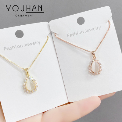 Korean Fashion Opal Necklace Women's Micro Inlaid Zircon Clavicle Chain Student Girlfriend Gifts Electroplated Real Gold Necklace