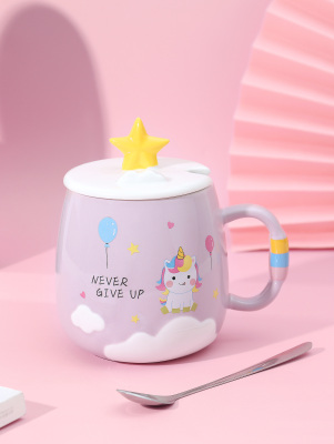 In Creative Unicorn Mobile Phone Holder Relief Cup Creative Mug with Cover Spoon Ceramic Cup Custom Logo Wholesale