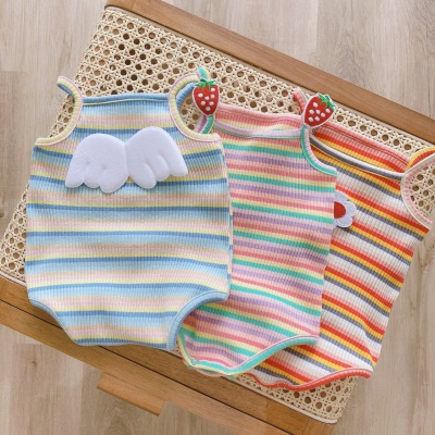 Rainbow Striped Romper 2021 New Baby Girl Candy Color Striped Jumpsuit Jumpsuit for Baby Girl Thin El059