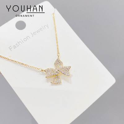 Bow Necklace All-Match Pendant Design Clavicle Chain Ins Style Graceful Personality Zircon Necklace Jewelry Wholesale