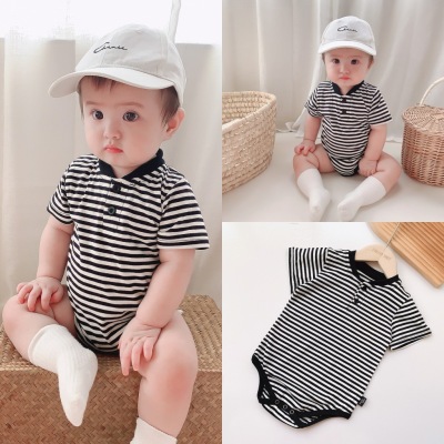 Men's and Women's Baby Jumpsuits Short-Sleeved Cute Triangle Rompers Newborn Clothes Baby Rompers Summer Stripes
