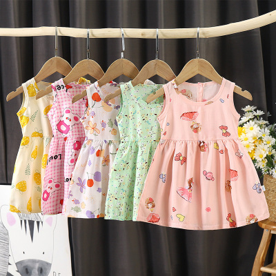 Children's Dress Shirt Summer New Korean Style Little Girl Princess Dress Cotton Silk Floral Skirt Kids' Skirt