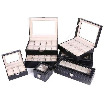 In Stock Wholesale 3-Bit 6-Bit 10-Bit 12-Bit 20-Bit 24-Bit Watch Glasses Storage Box Black Leather Packing Box