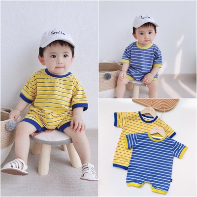 INS Baby Clothes Summer Wear out Baby Boy Short Sleeve Jumpsuit Thin Loose Romper Cotton-Padded Romper Sports Fashion