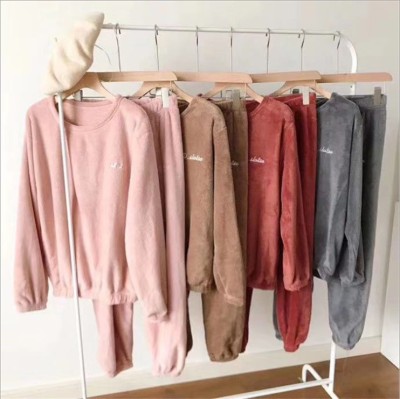 Autumn and Winter Women's Clothing Fairy Warm Blouse and Pants Home Ankle-Tied Lazy Pants Coral Fleece Loose All-Match 