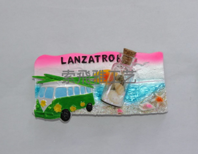 Spanish Lanziro Island Tourist Bus Wishing Bottle Beach Style Resin Handiwork: Fridge Magnet