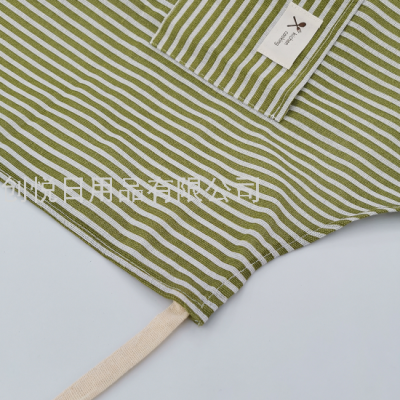 Cotton and Linen Stripes Apron Kitchen Supplies Sleeveless Pocket Apron Breathable Oil-Proof Dustproof Antifouling