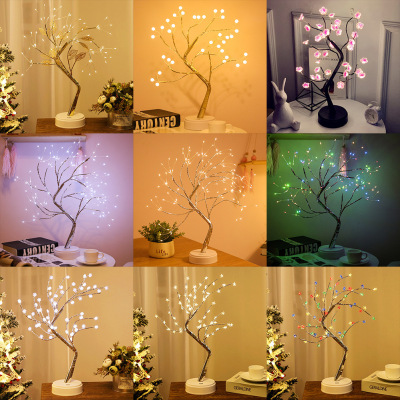 Led Copper Wire Lamp Small Tree Starry Pearl Plum Blossom Five-Pointed Star Touch Gift Bedroom Christmas Decoration Night Light